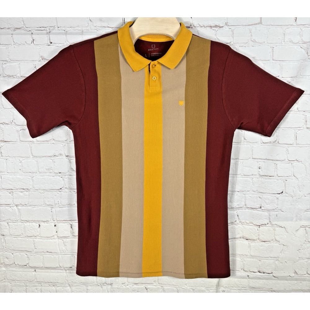 Brixton Shield Polo Knit Shirt Men's Size Large Golden Glow/Tan/Medal Bronze S/S